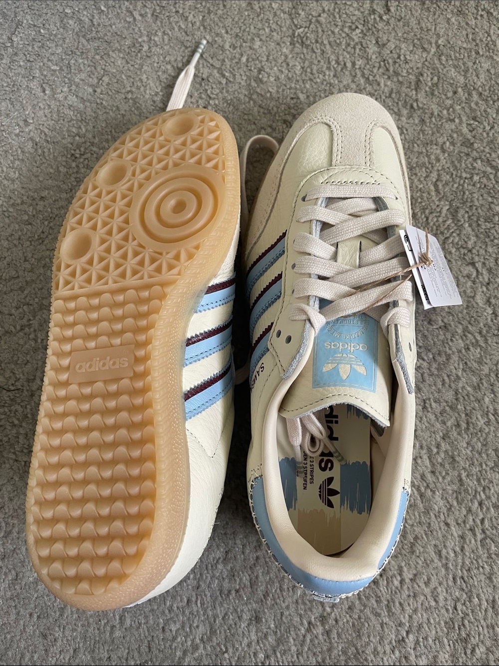 adidas Cream Sneakers with Light Blue and Burgundy Stripe Accents - Picture 4 of 4